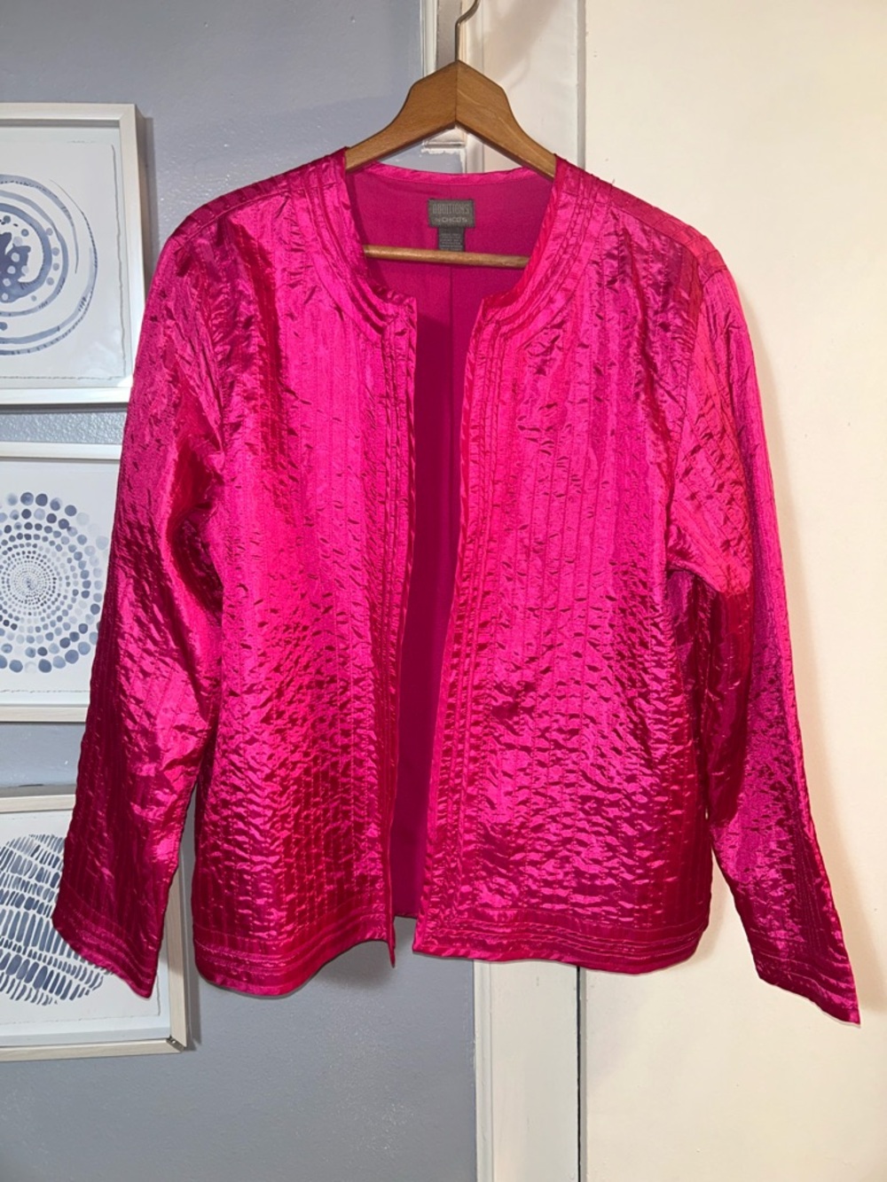 Chico's Women’s Hot Pink Textured Open-Front Jacket Chico’s 3 = US Size XL